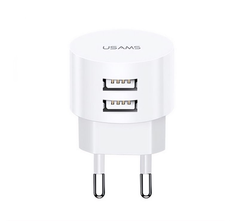Usams T20 hálózati töltő 2 USB aljzat (10W, gyorstöltő) FEHÉR