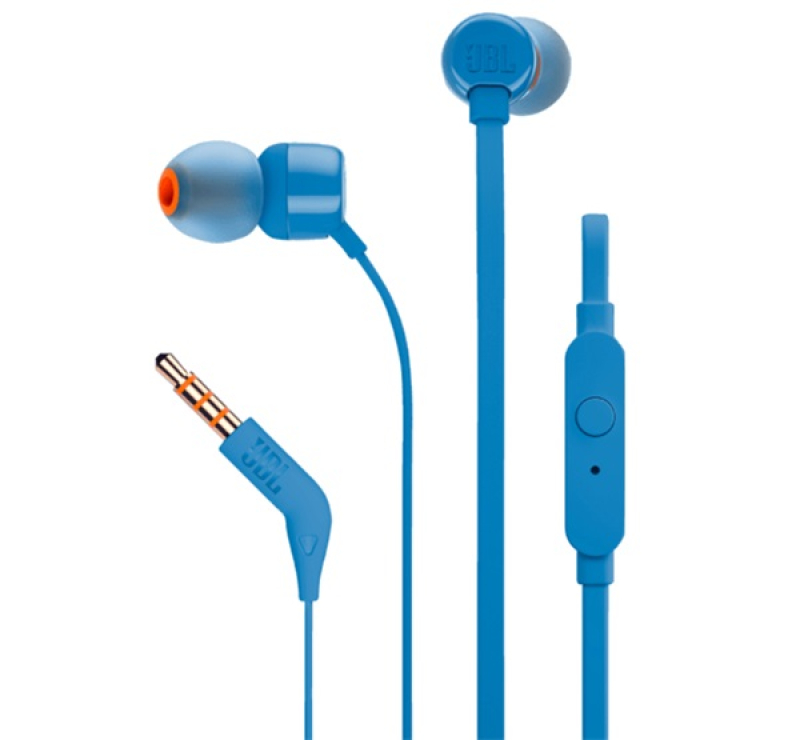 JBL T110 fülhallgató SZTEREO (3.5mm jack, felvevő gomb, lapos kábel) SÖTÉTKÉKJBLT110BLU