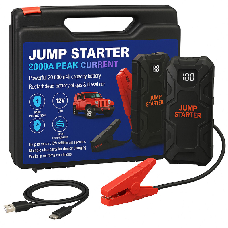 HD Indításrásegítő bikázó Jumper Powerbank+Lámpa 12V/1000A +Kábel 3in1