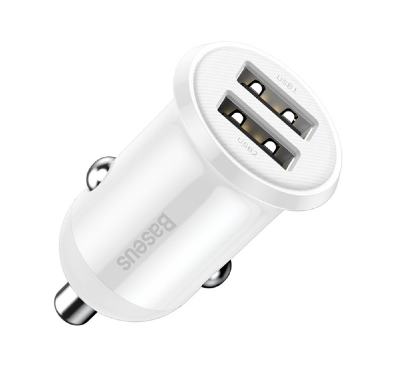 Baseus GRAIN PRO autós töltő 2 USB aljzat (24W, gyorstöltő) FEHÉRCCALLP-02