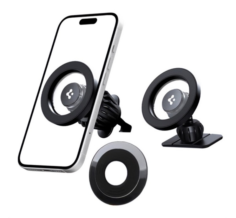 SPIGEN MFT13 autós tartó (szellőzőre, műszerfalra, öntapadó, 360°, MagSafe) FEKETE