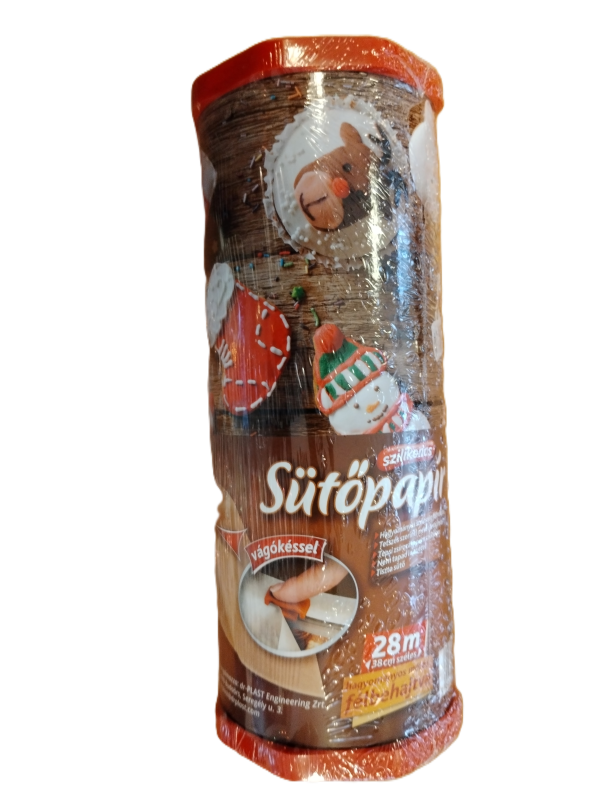 Sütőpapír vágókéssel vastag Rollbox 28 m, hajtott mikulás mintás