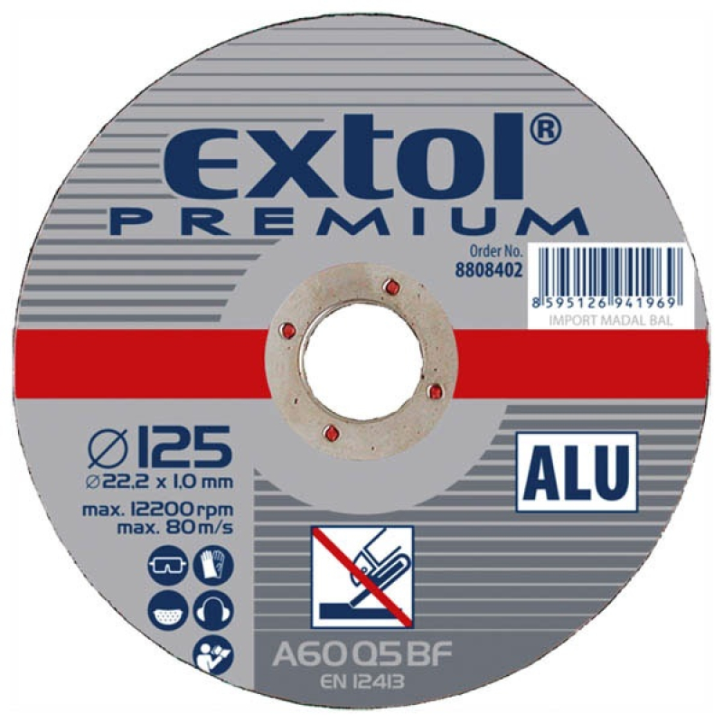 Extol premium vágókorong alumíniumhoz, szürke; 125×1,0×22,2mm, max 12200 ford/perc (8808402)
