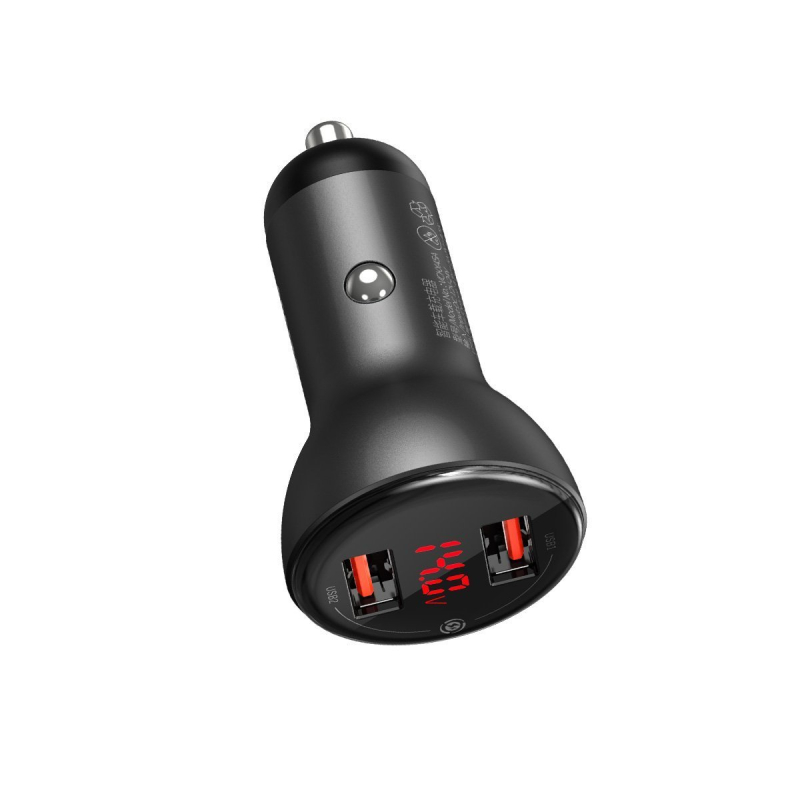 Baseus autós töltő, digitális kijelzővel dupla SCP QC 2xUSB, 45W, szürke (CCBX-B0G)