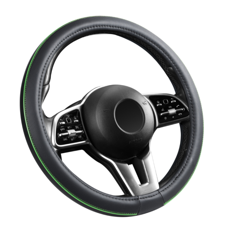 Bőrhatású kormányvédő 38cm, zöld betétes (887)