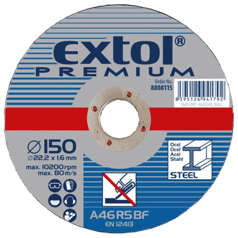 Extol Premium csiszoló korong acélhoz, kék; 230×6,0×22,2mm, max 6600 ford/perc (8808709)