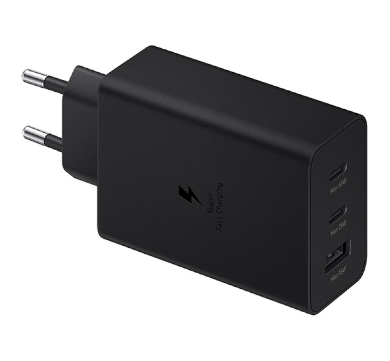 Samsung hálózati töltő USB+2 Type-C aljzat (65W, PD gyorstöltő 3.0) FEKETE