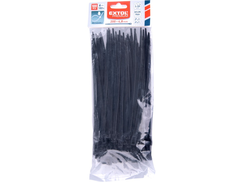 Extol Premium kábelkötegelő 4,8×200mm, fekete nylon, 100db (8856254)