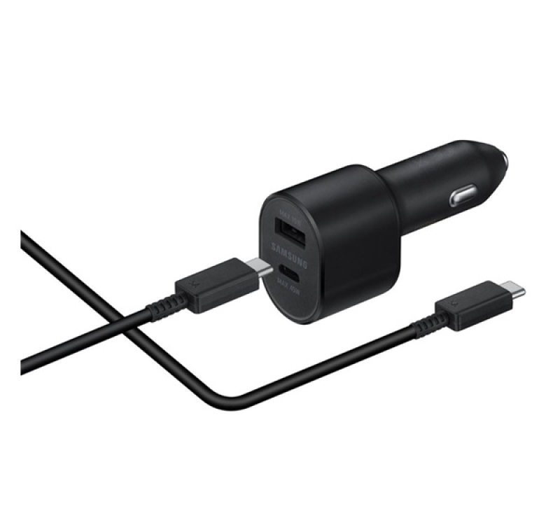 Samsung autós töltő USB+Type-C aljzat (45W, gyorstöltő, LED + Type-C kábel) FEKETE