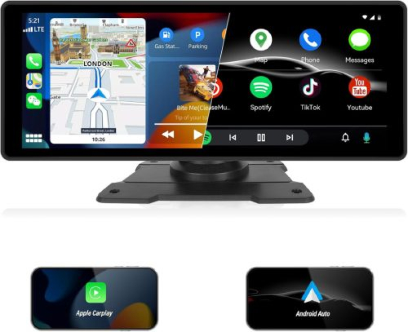 Hordozható Android Auto & CarPlay multimédia kijelző magyar nyelv 350° kamera, 10,26 col (72099)