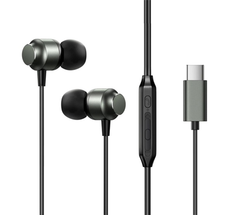 JOYROOM fülhallgató SZTEREO (Type-C, mikrofon, felvevő gomb, hangerőszabályzó) SÖTÉTSZÜRKEJR-EC06 -