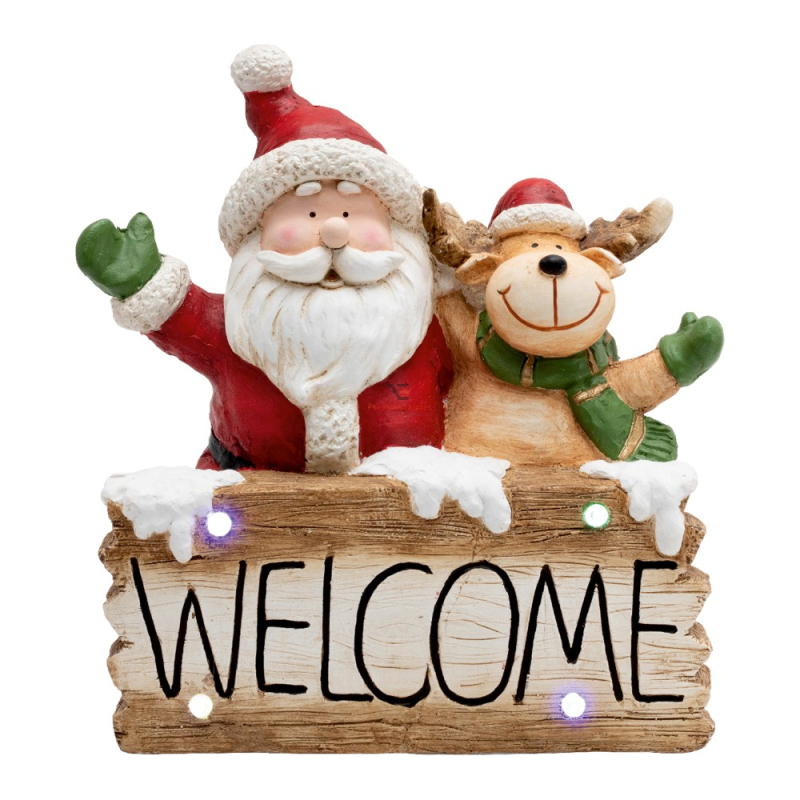 Home LED-es kerámia figura, Welcome mikulás és rénszarvas (KDC 49)
