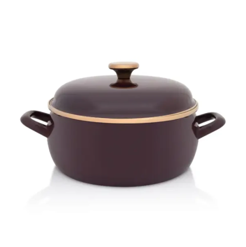 Metalac Princ zománcozott lapos lábas fedővel, 24 cm, 5 L, bordó (387267)