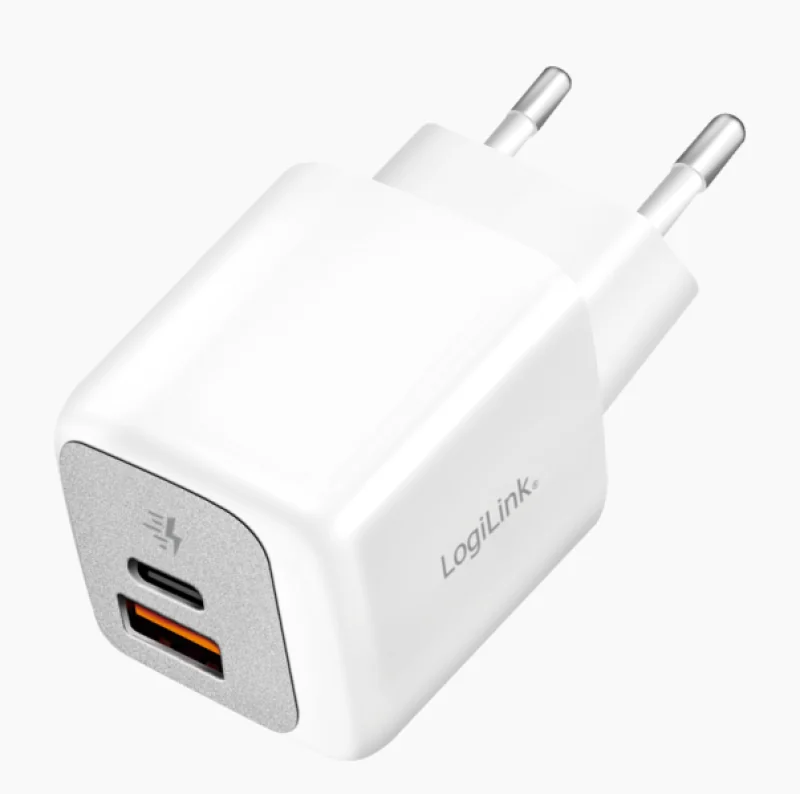 Logilink PA0320 kettős USB töltő, 1x USB-C (PD), 1x USB-A, 20 W, fehér