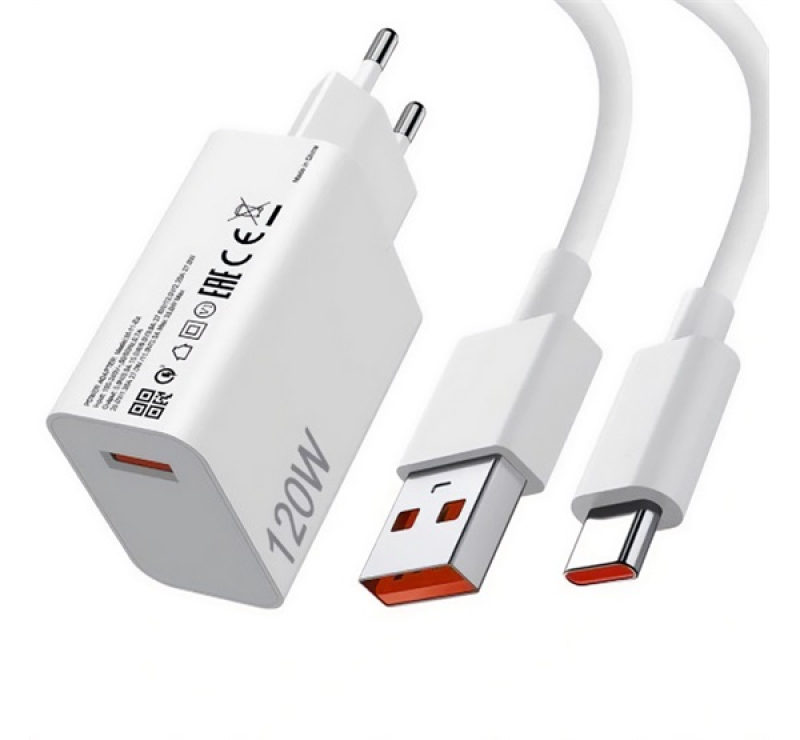 Xiaomi MDY-16-EN hálózati töltő USB aljzat (120W, PD gyorstöltő + Type-C kábel) FEHÉR