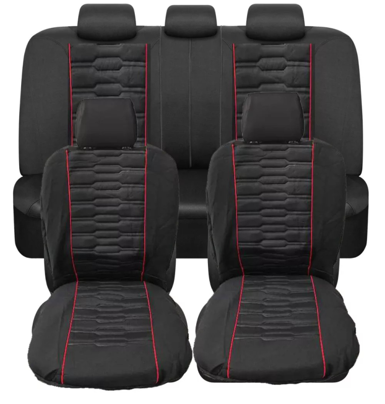 Univerzális üléshuzat szett 9 részes fekete színű piros csíkokkal  (203-4R)