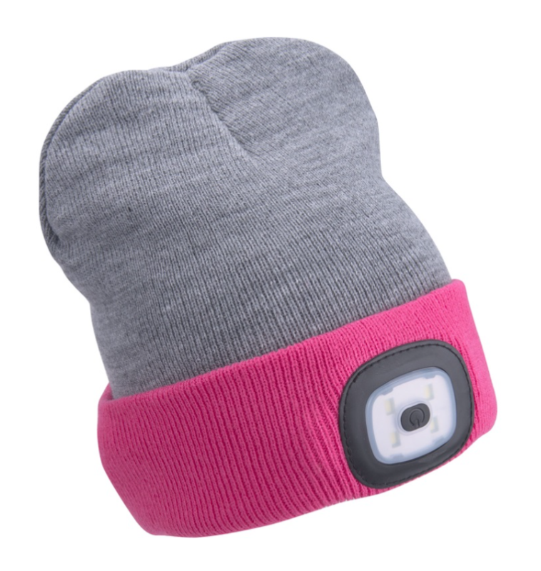 Extol Light sapka, szürke/pink  kötött, kivehető LED homloklámpával (43197)