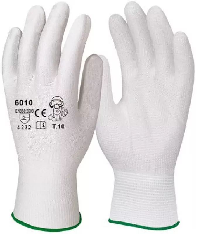 Vékony fehér poliészter védőkesztyű mártás nélkül_11-es (6011)