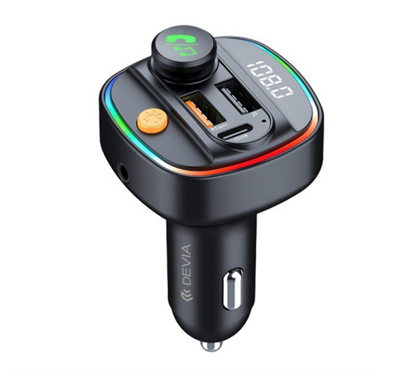 DEVIA EA133 bluetooth FM transmitter autós töltő 2 USB+Type-C aljzat (v5.3, 30W, gyorstöltő, LED kij