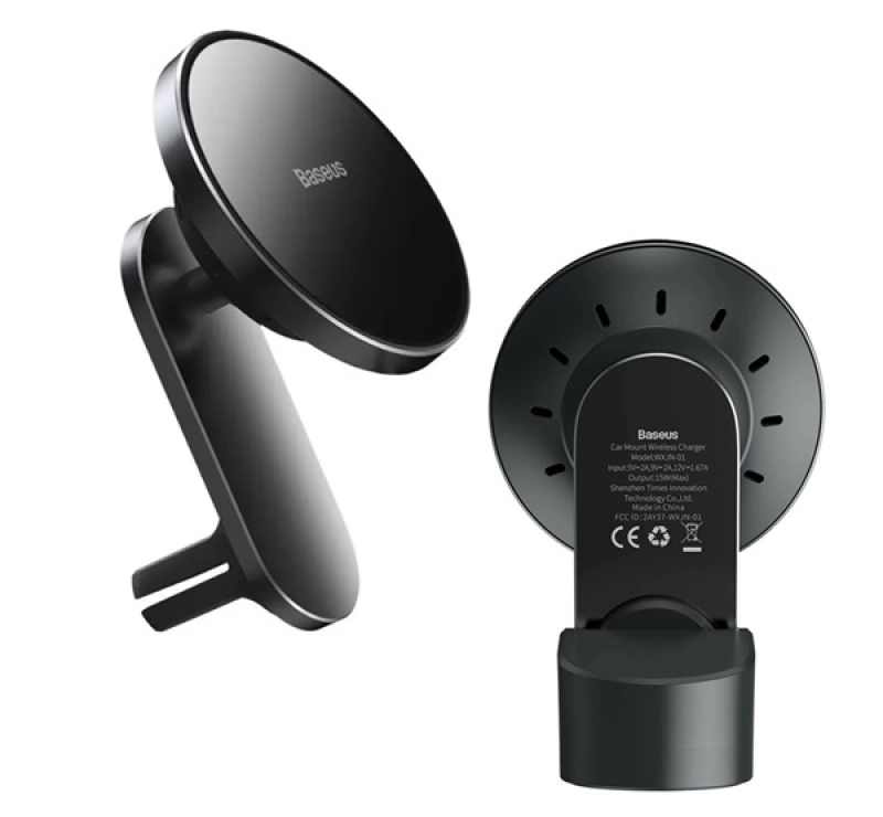 Baseus autós tartó (műszerfalra, szellőzőre, tapadókorongos, 15W, wireless, MagSafe) FEKETEWXJN-01