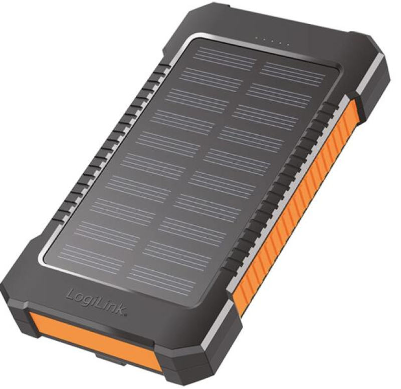 Logilink Napelemes power bank 8000 mAh, zseblámpa, 2x USB-A, narancs-fekete