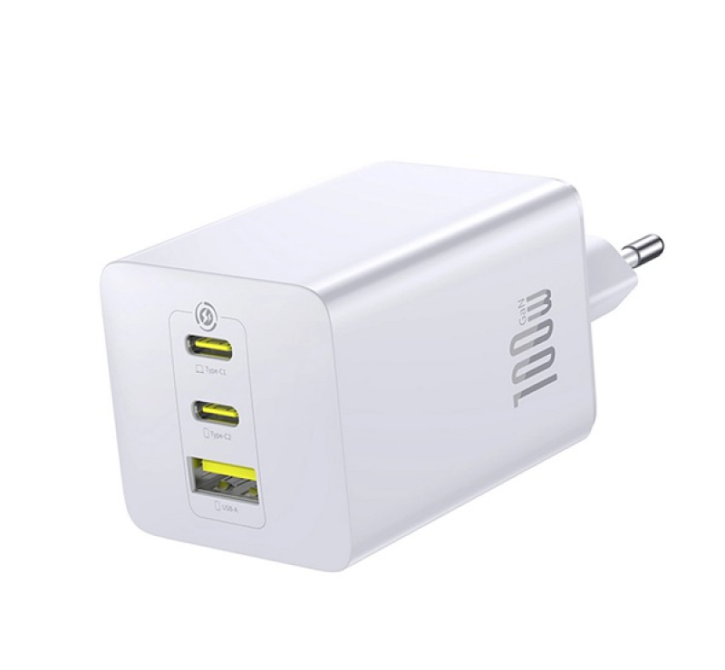 Baseus ENERFILL FE11 hálózati töltő USB+2 Type-C aljzat (100W, PD gyorstöltő 3.0) FEHÉR