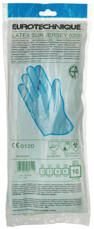 Mártott kék gumikesztyű, Saválló, pamut belső 6-os méretben (5206)