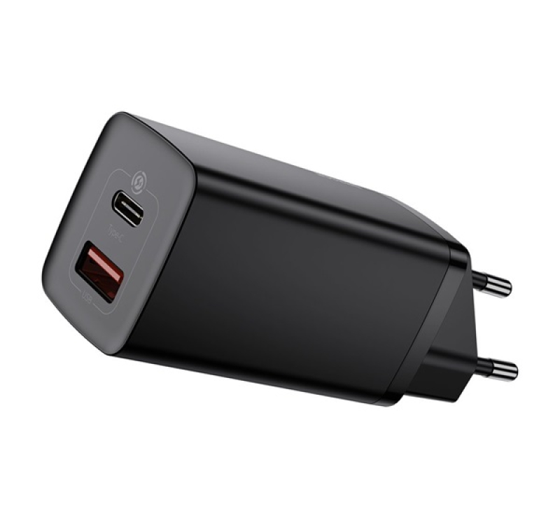 Baseus hálózati töltő USB+Type-C aljzat (65W, GaN2, PD gyorstöltő 3.0) FEKETECCGAN2L-B01