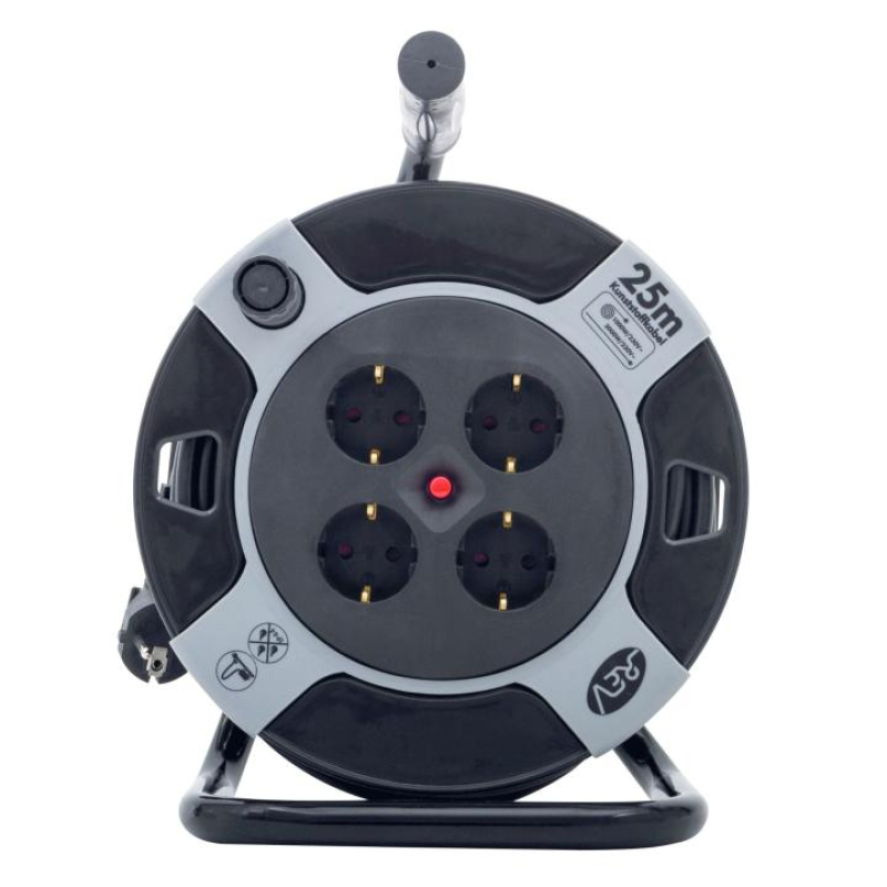 GAO 0010105463 kábeldob, 25m, 4 dugalj, max. 3000 W, 3x1.5 mm2, IP20, termo kapcsoló