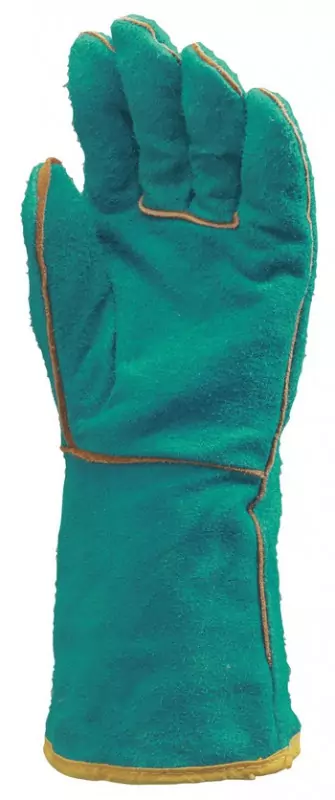 Marhahasíték hegesztőkesztyű, belső pamutbéléssel, zöld színben, 10-es (2630)