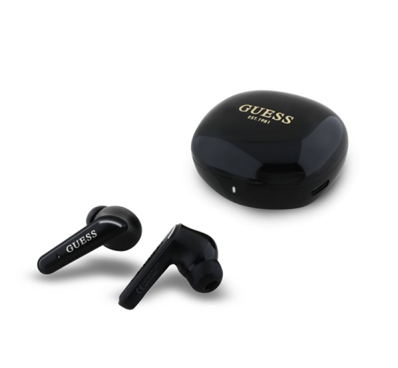 GUESS GLOSSY CLASSIC LOGO bluetooth fülhallgató SZTEREO (v5.4, TWS, mikrofon + töltőtok) FEKETEGUTWS