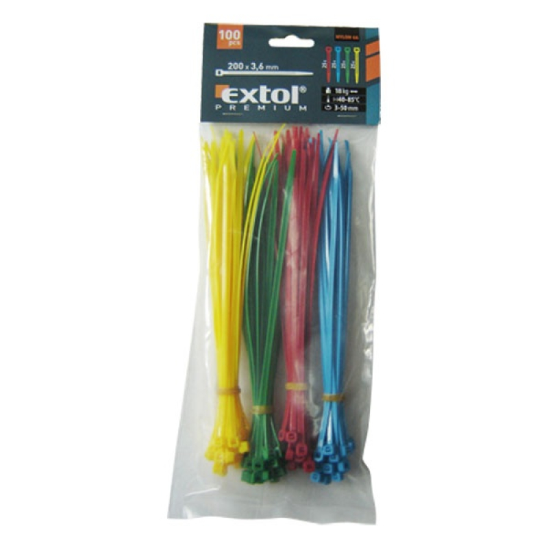 Extol kábelkötegelő 3,6x200 mm színes 100 db (8856196)
