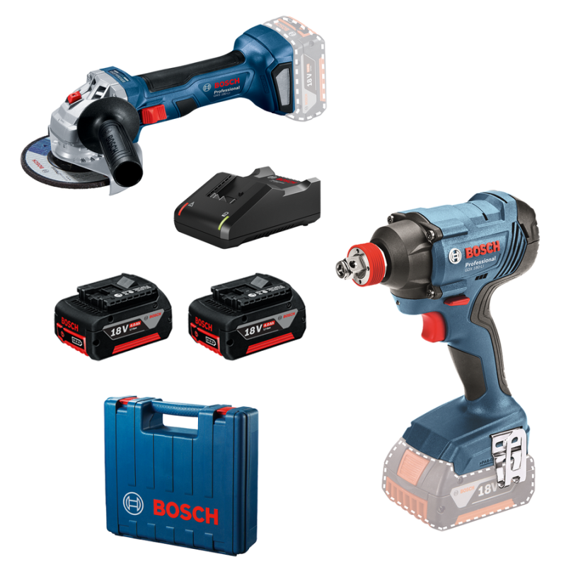 Bosch GDX 180-LI akkus ütvecsavarozó + GWS 180-LI akkus sarokcsiszoló + 2 x 4,0 Ah-s akkumulátor kof