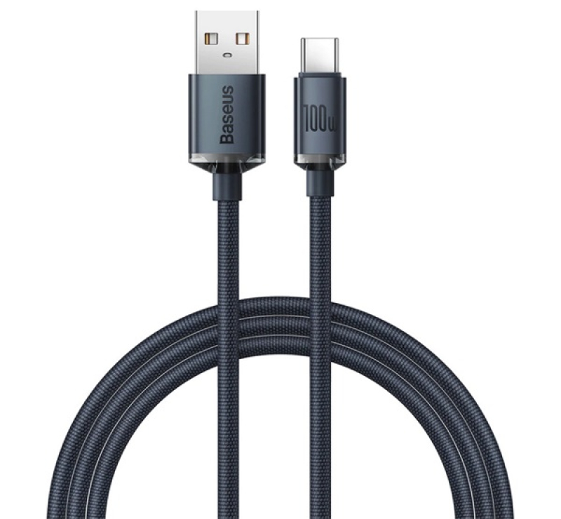 Baseus CRYSTAL SHINE adatkábel (USB - Type-C, 100W, PD gyorstöltő, 200cm, cipőfűző) FEKETECAJY000501