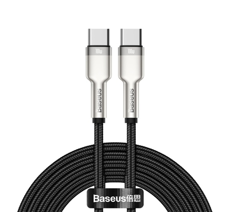 Baseus CAFULE adatkábel (Type-C - Type-C, 100W, PD gyorstöltő, 200cm, cipőfűző) FEKETECATJK-D01