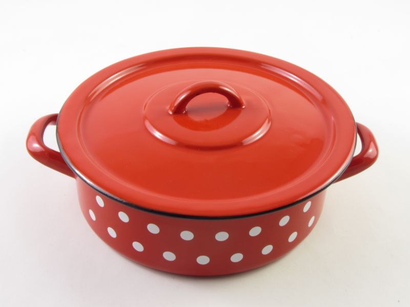 Bonyhádi pöttyös zománcozott lábas + fedő 22 cm