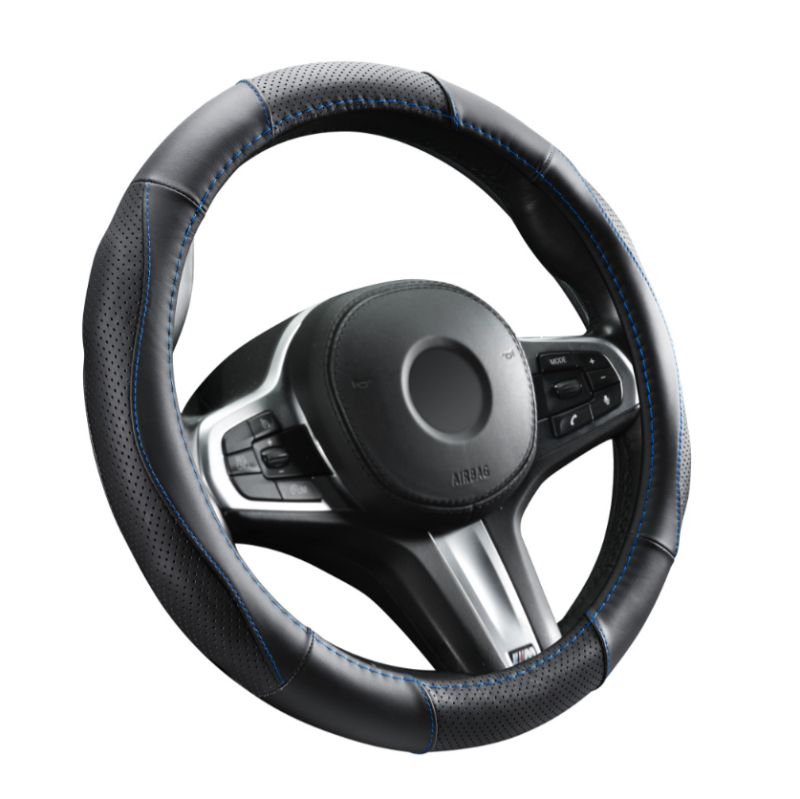 Valódi bőr kormányvédő DW-5055BL 36-38cm, kék varrással (979)