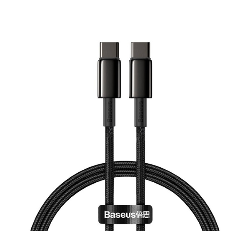 Baseus TUNGSTEN GOLD adatkábel (Type-C - Type-C, 100W, PD gyorstöltő, 100cm, törésgátló) FEKETECATWJ