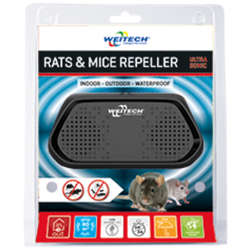 Weitech ultrahangos patkány és egérriasztó, kültéri és beltéri, 80 m2 (WK0344)