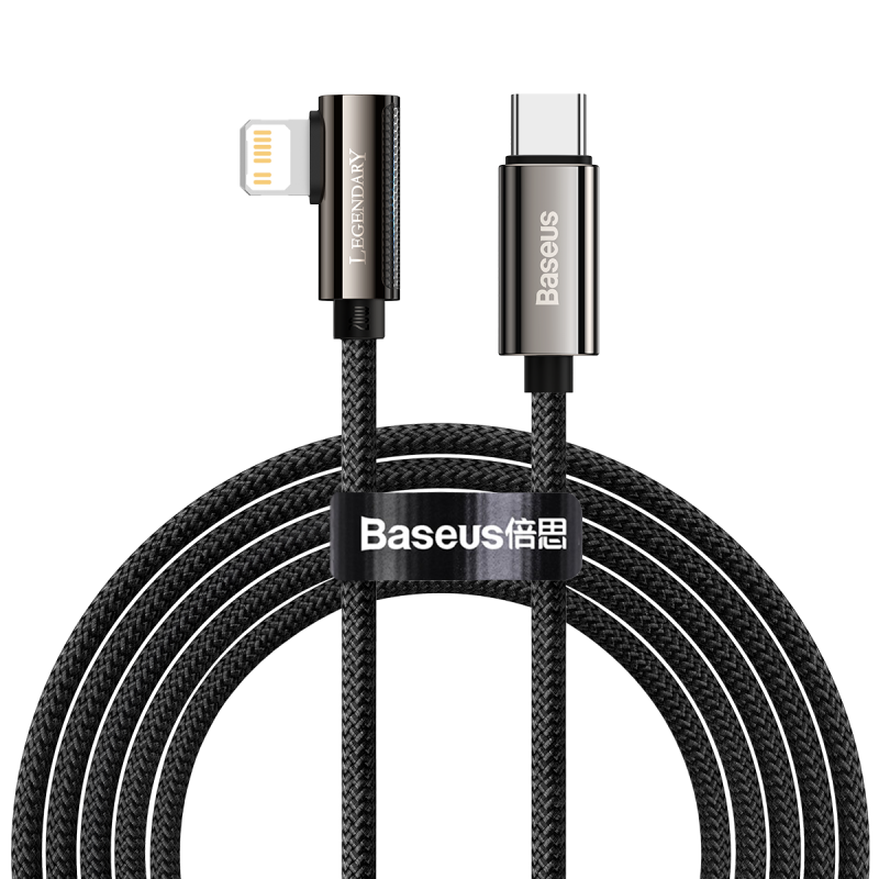 Baseus Legend Series USB-C és Lightning derékszögű kábel, PD, 20 W, 1 m, fekete (CATLCS-01)