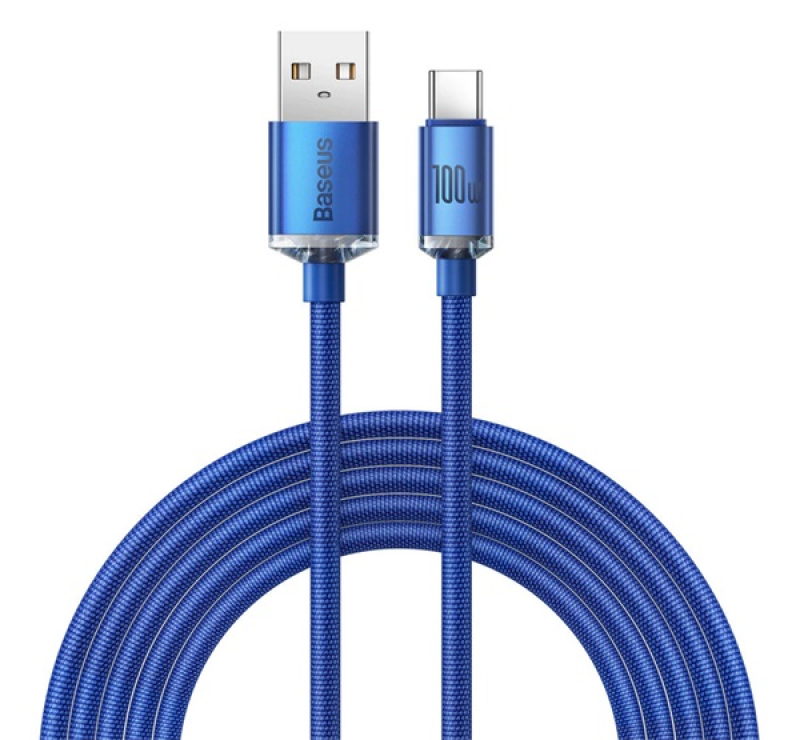 Baseus CRYSTAL SHINE adatkábel (USB - Type-C, 100W, PD gyorstöltő, 200cm, cipőfűző) SÖTÉTKÉKCAJY0005