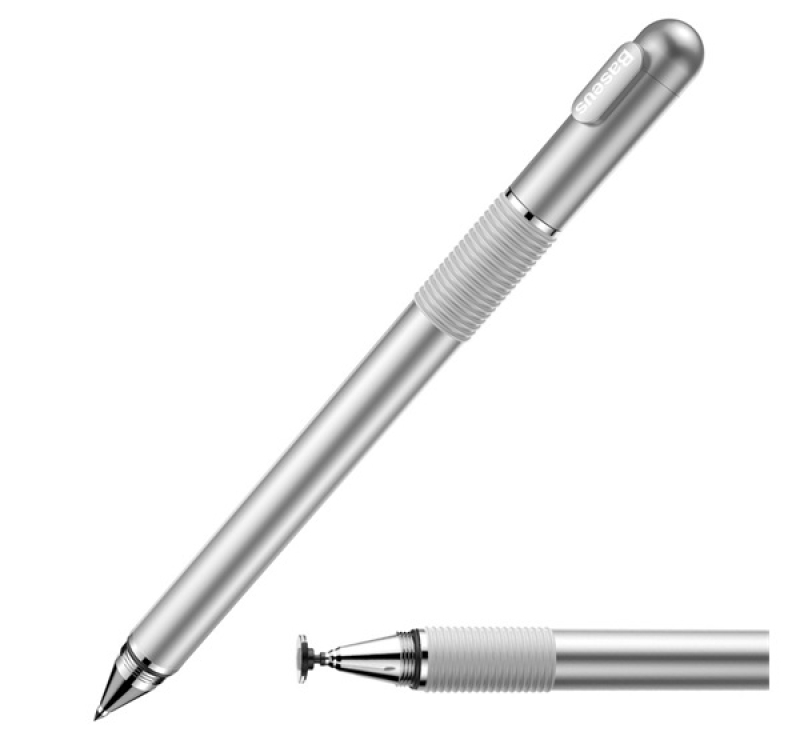BASEUS érintő ceruza (univerzális, kapacitív, és toll, alumínium) EZÜSTACPCL-0S