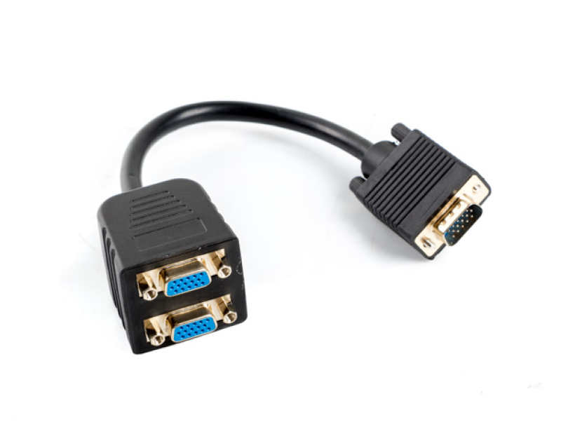 LANBERG VGA(M)->2X VGA(F) adapter kábel 20cm fekete (AD-0020-BK)