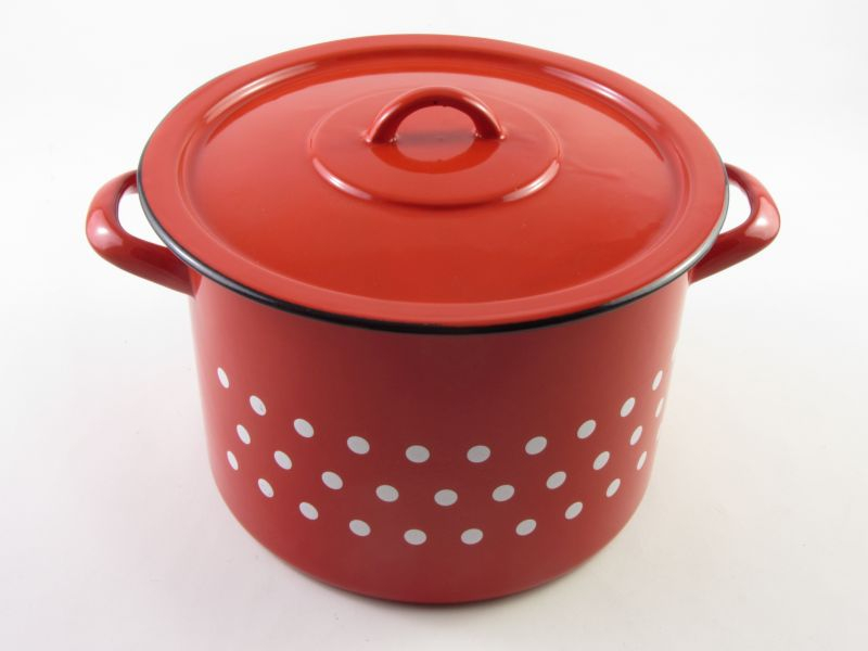 Bonyhádi hagyományos zománcozott fazék + fedő 26 cm, pöttyös