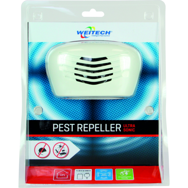 Weitech ultrahangos kártevő riasztó, hálózatról és elemmel is működik, 140 m2 (WK0220)