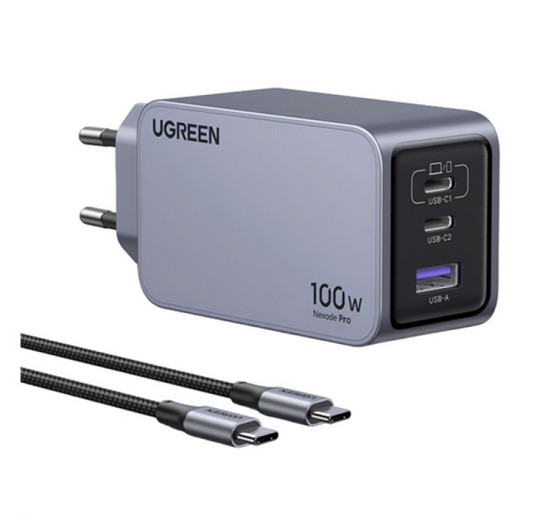 Ugreen NEXODE PRO X757 hálózati töltő USB+3 Type-C aljzat (100W, GaN, PD gyorstöltő + Type-C kábel)