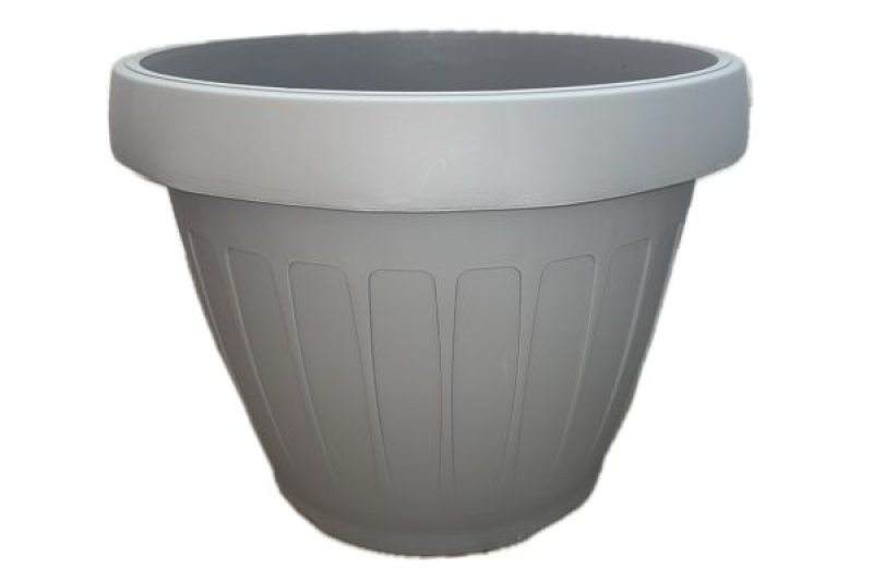 Virágtartó, hordó alakú, 40 cm, szürke műanyag (367/1)