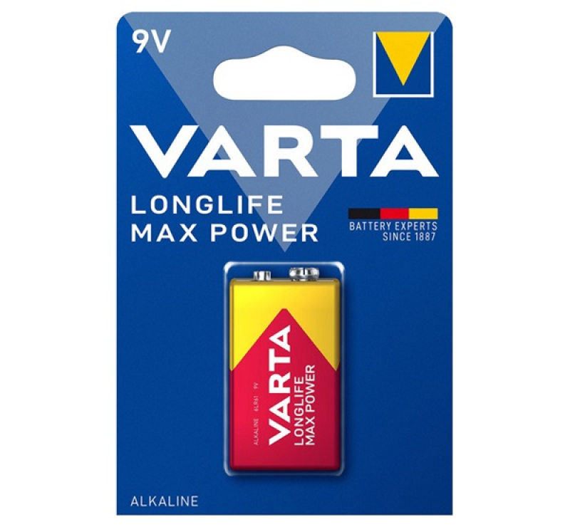 Varta LONGLIFE MAX POWER tartós elem (6LR61, 9V, alkáli) 1db/csomag