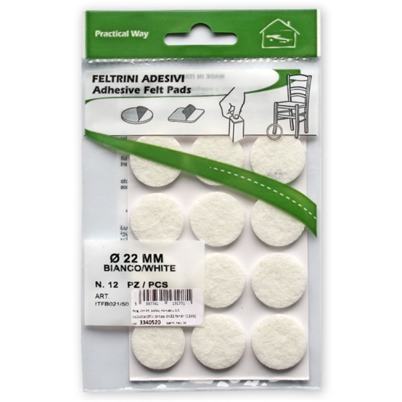 Csúsztatófilc öntapadó d=22 fehér (12db) (3340520)