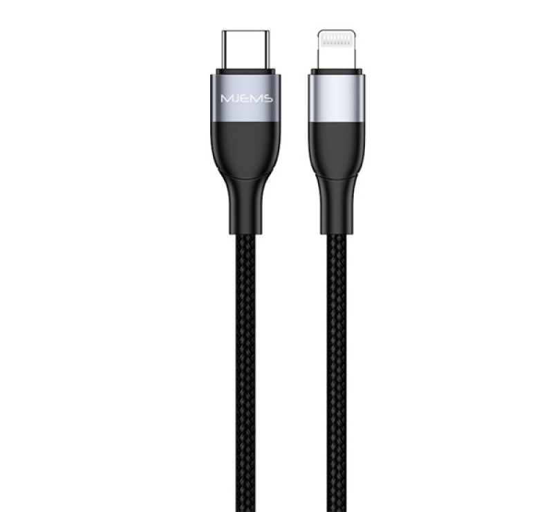 Usams MJEMS adatkábel (Type-C - lightning, PD gyorstöltő, 120cm, cipőfűző) FEKETE